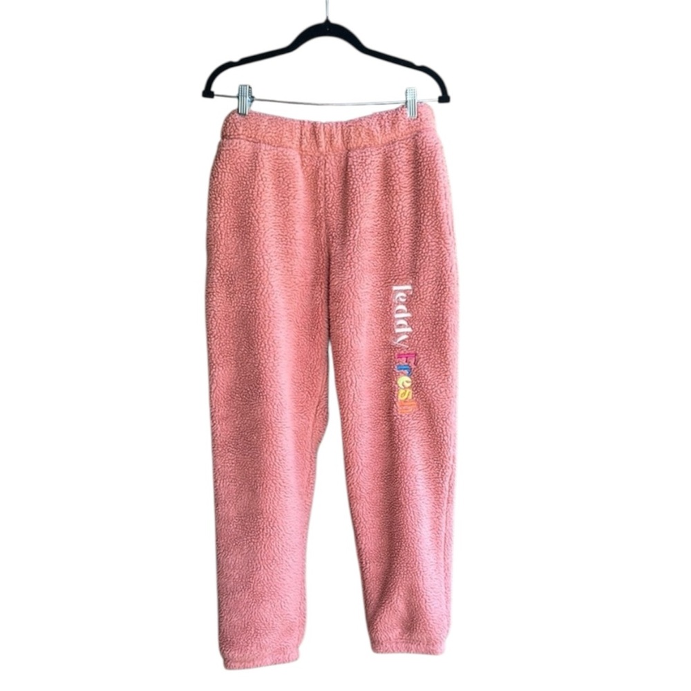 Teddy Fresh Pink Sherpa Embroidered Fuzzy Joggers/Sweatpants